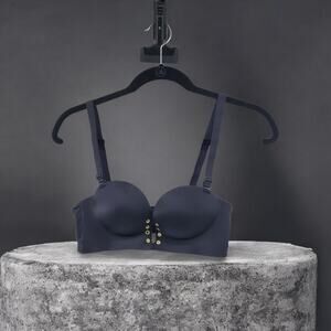 FallSweet Black Balconette Bra Lace Up Front Size 32B Push Up Padded Smooth READ